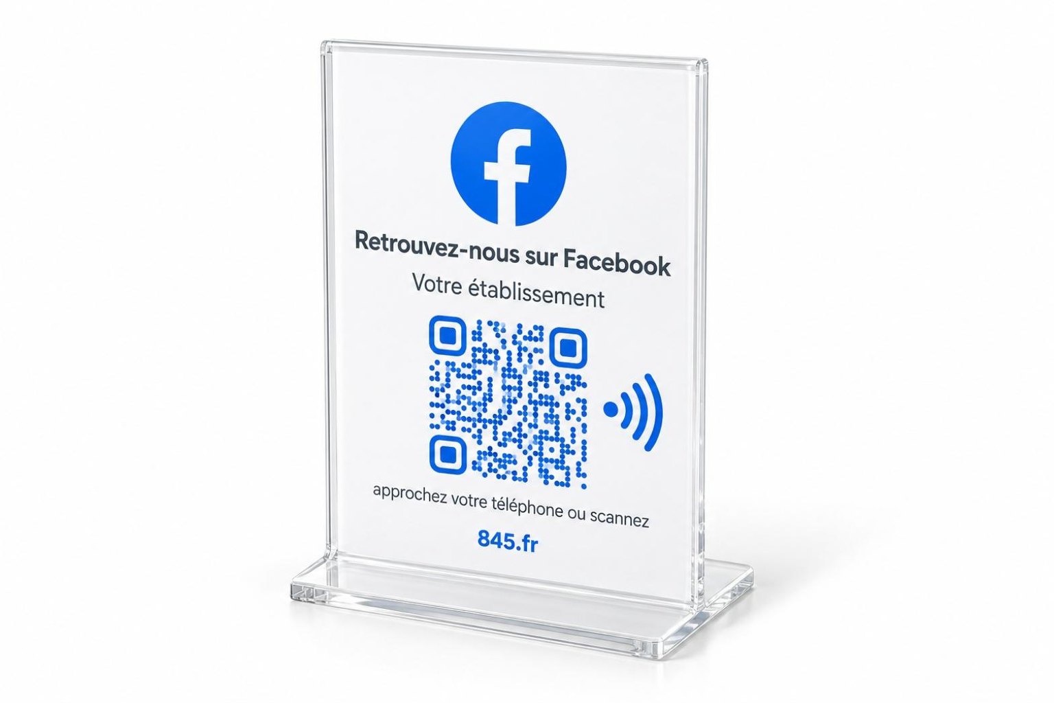 Chevalet NFC « Retrouvez-nous sur Facebook »