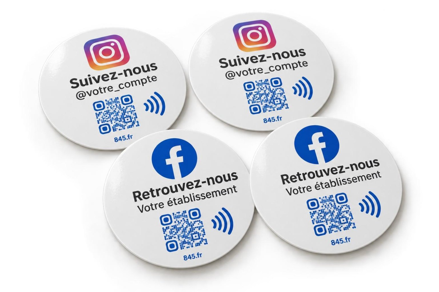 Stickers NFC « Suivez-nous » Instagram + Facebook (lot de 4)